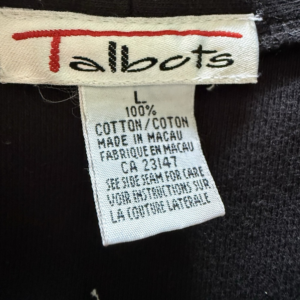Talbots Vintage Black Knit Cardigan Jacket Gold Crest Buttons Pocket Large 90s - Picture 6 of 7